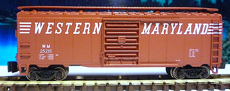 Bachmann American 40' box car in Western Maryland (speed lettering) livery.JPG